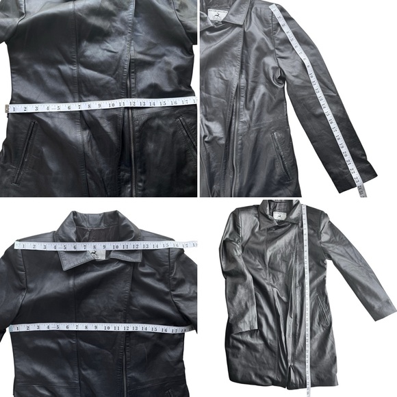 CREACIONES MALLORCA BLACK LEATHER LONG JACKET 42 WOMENS - Picture 8 of 11